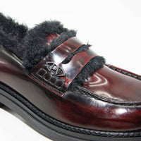 JHL31 BRUSHED LEATHER LOAFERS WITH FAUX FUR