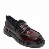 JHL31 BRUSHED LEATHER LOAFERS WITH FAUX FUR