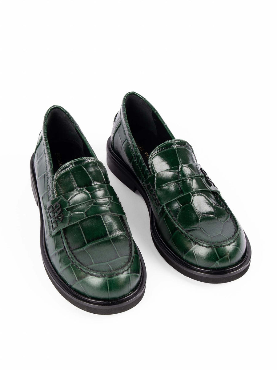 JPG30Q CROCO-EMBOSSED LEATHER LOAFERS