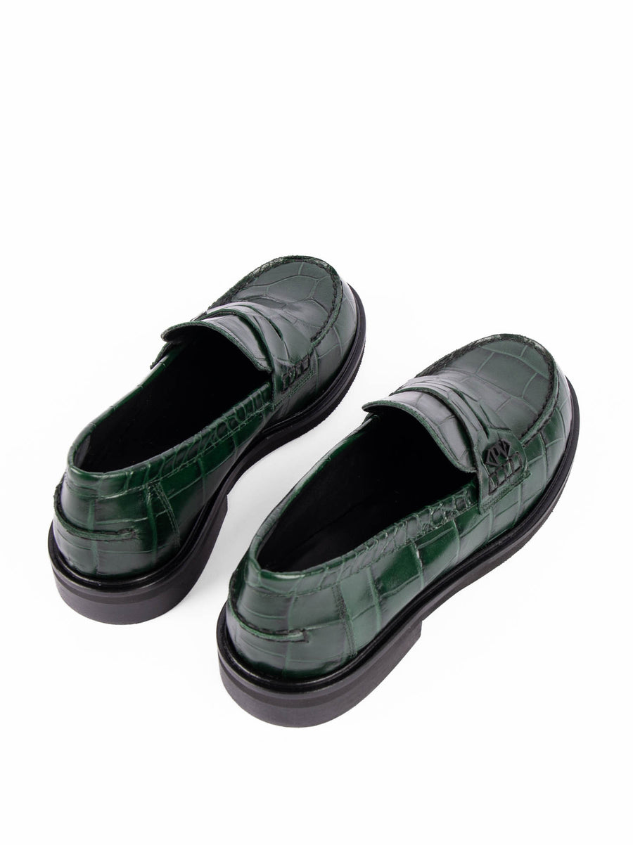 JPG30Q CROCO-EMBOSSED LEATHER LOAFERS