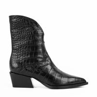 LUZ08 CROCO-EMBOSSED LEATHER HEEL ANKLE BOOTS