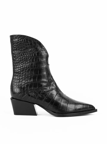 LUZ08 CROCO-EMBOSSED LEATHER HEEL ANKLE BOOTS