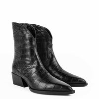 LUZ08 CROCO-EMBOSSED LEATHER HEEL ANKLE BOOTS