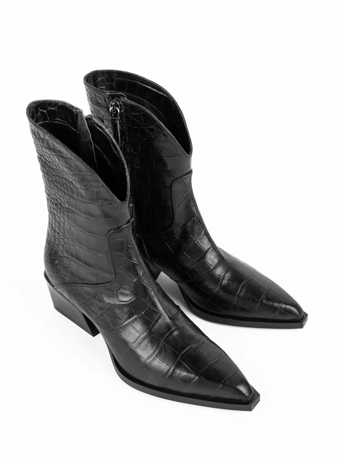 LUZ08 CROCO-EMBOSSED LEATHER HEEL ANKLE BOOTS