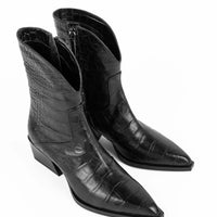 LUZ08 CROCO-EMBOSSED LEATHER HEEL ANKLE BOOTS