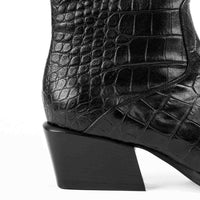 LUZ08 CROCO-EMBOSSED LEATHER HEEL ANKLE BOOTS