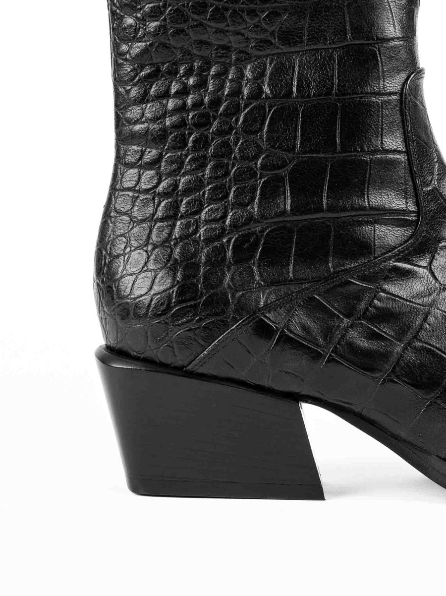 LUZ08 CROCO-EMBOSSED LEATHER HEEL ANKLE BOOTS