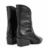 LUZ08 CROCO-EMBOSSED LEATHER HEEL ANKLE BOOTS