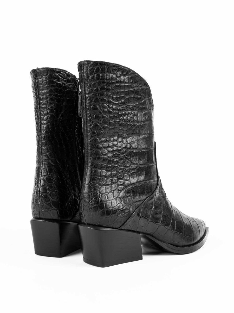 LUZ08 CROCO-EMBOSSED LEATHER HEEL ANKLE BOOTS