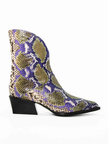 LUZ08 SNAKE-EMBOSSED LEATHER HEEL ANKLE BOOTS