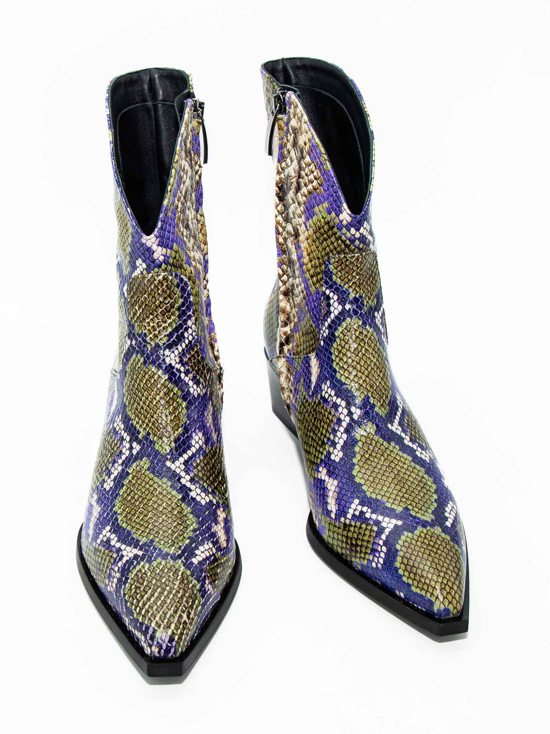 LUZ08 SNAKE-EMBOSSED LEATHER HEEL ANKLE BOOTS