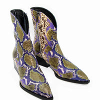 LUZ08 SNAKE-EMBOSSED LEATHER HEEL ANKLE BOOTS