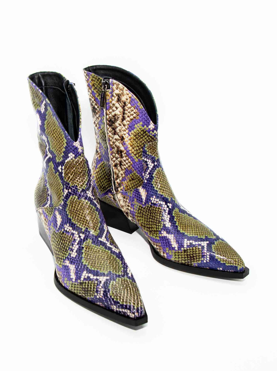 LUZ08 SNAKE-EMBOSSED LEATHER HEEL ANKLE BOOTS