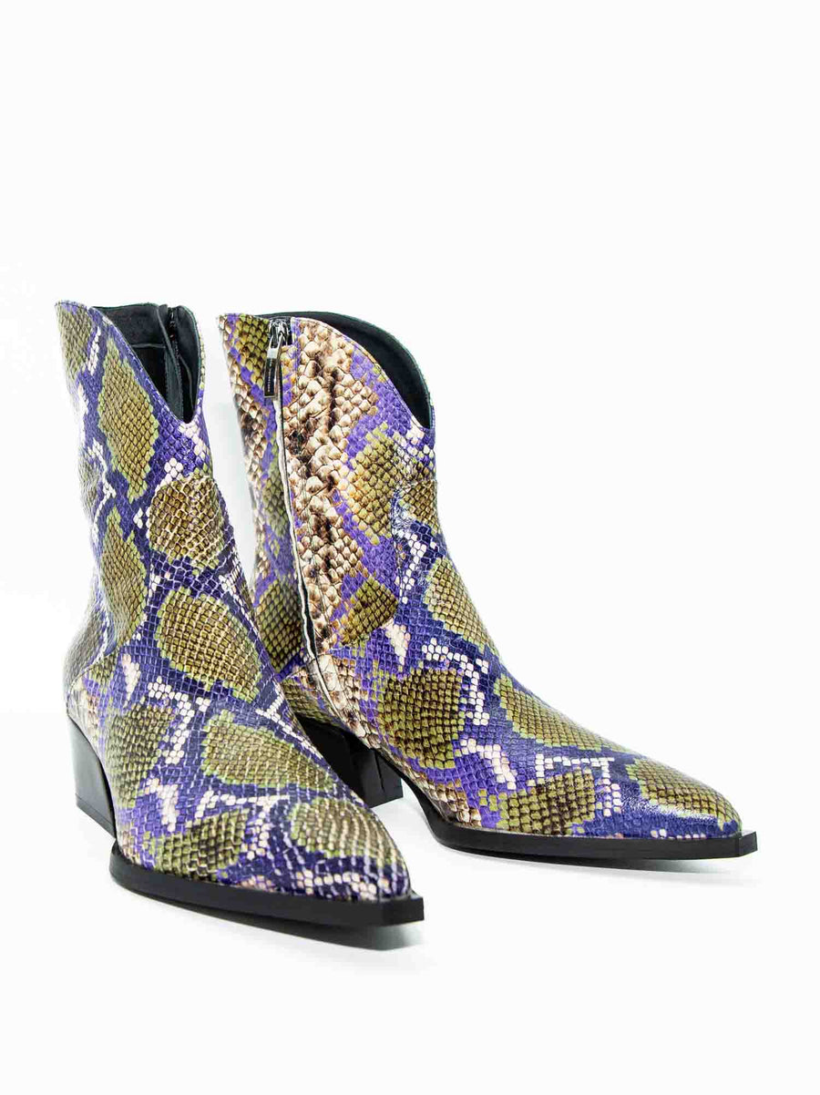 LUZ08 SNAKE-EMBOSSED LEATHER HEEL ANKLE BOOTS