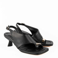 MS52 LEATHER HEEL SANDALS WITH METAL ACCESSORY