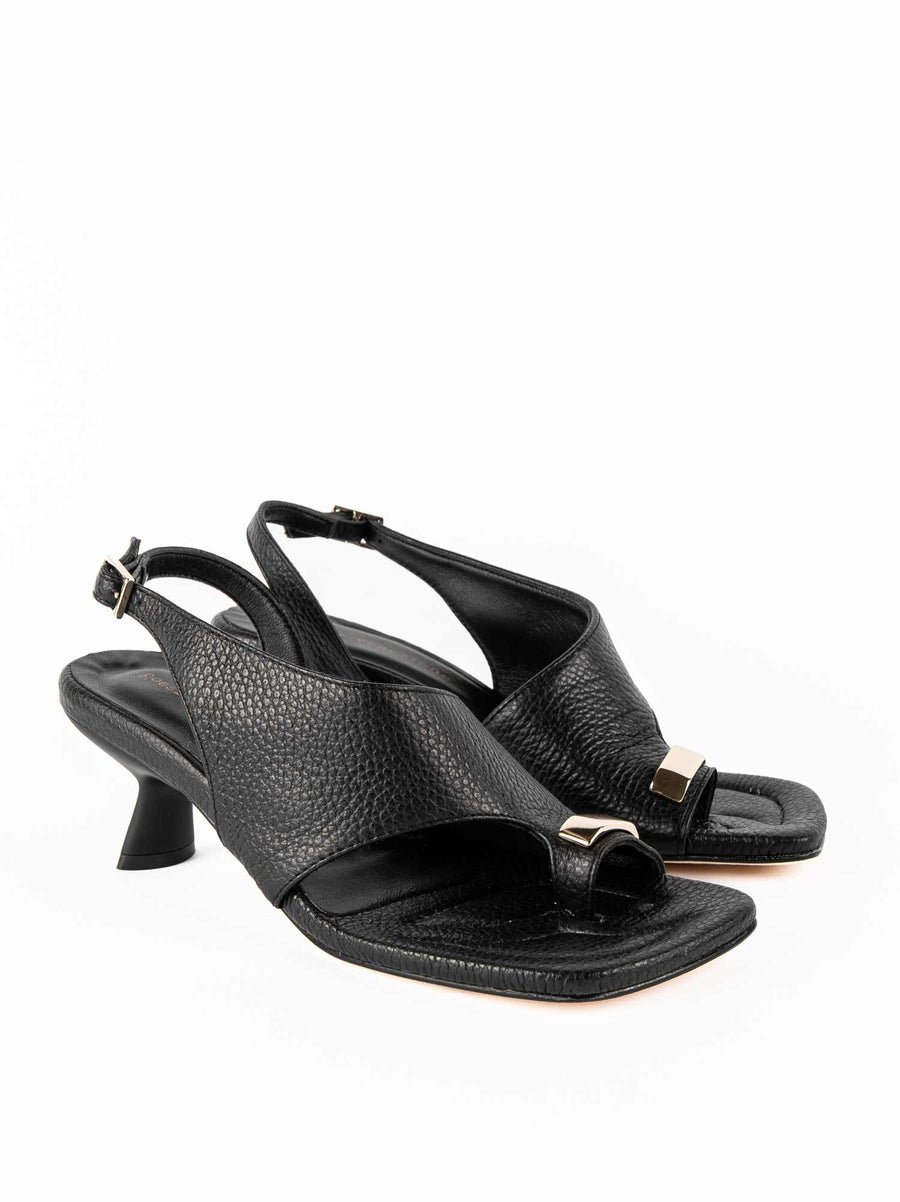 MS52 LEATHER HEEL SANDALS WITH METAL ACCESSORY