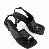 MS52 LEATHER HEEL SANDALS WITH METAL ACCESSORY