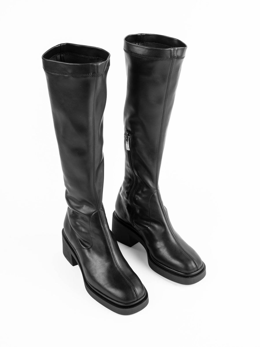 STE25 FAUX-LEATHER HEEL TALL BOOTS