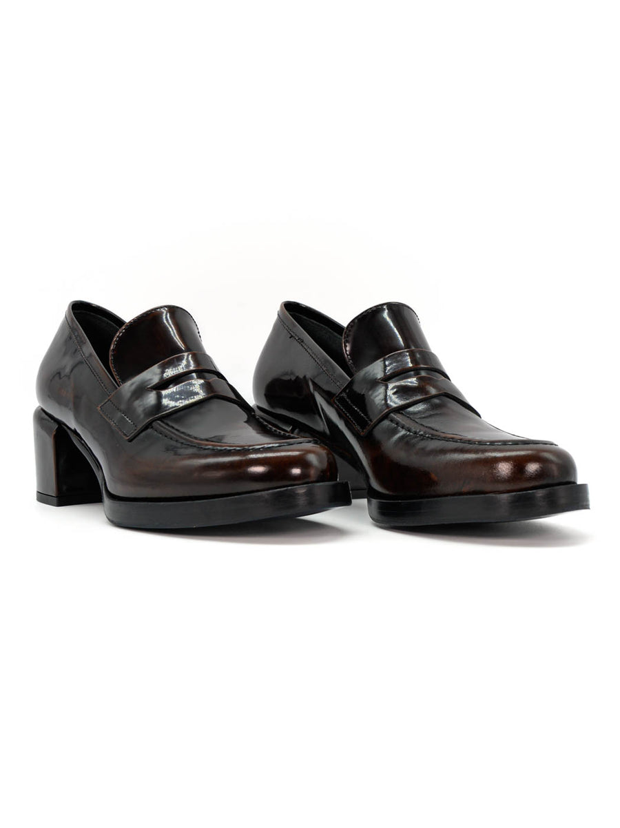 SMA23 BRUSHED LEATHER HEEL LOAFERS