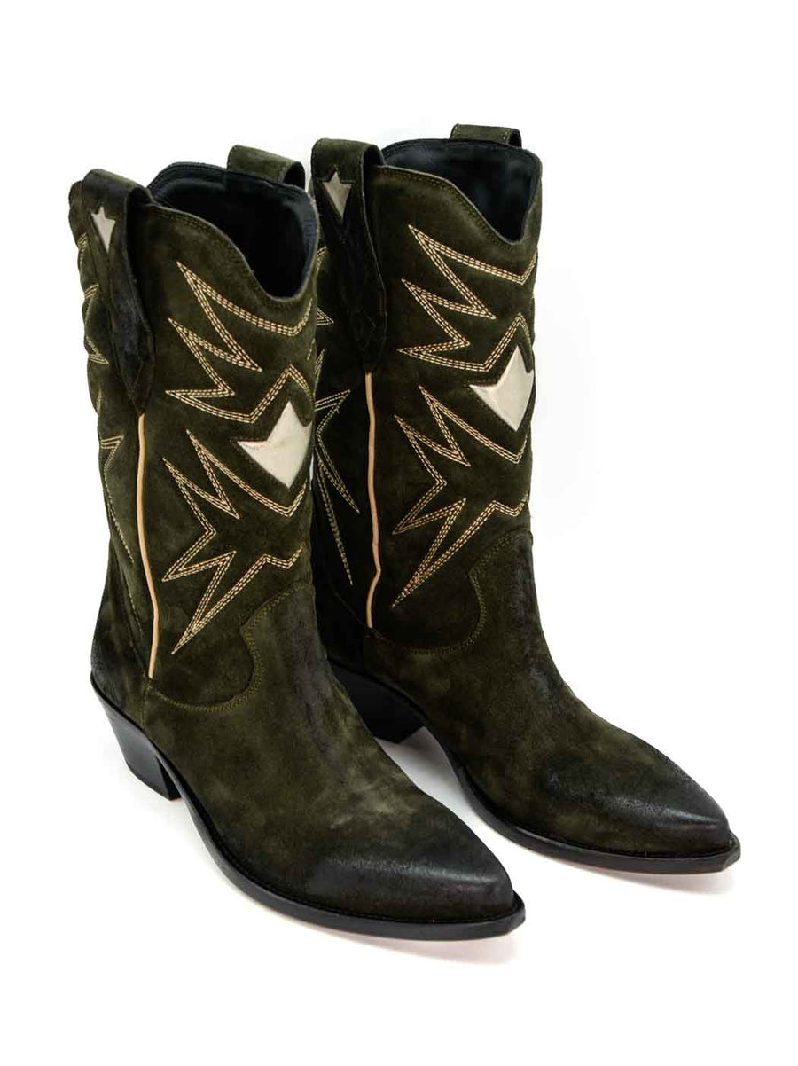 VTX02 CRUST LEATHER WESTERN ANKLE BOOTS